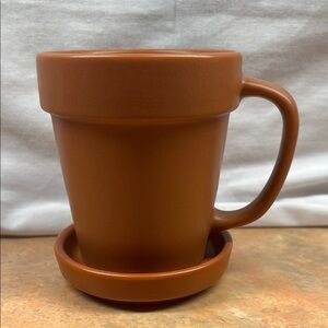 Terracotta Hallmark Potted Coffee Tea Cup with Saucer.